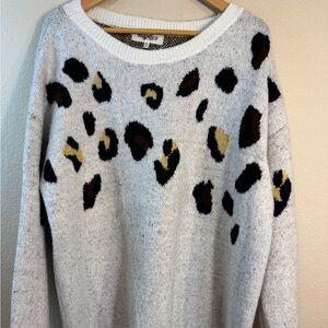 Naptics Women's Leopard Print Sweater Long Sleeve Crew Neck Gray